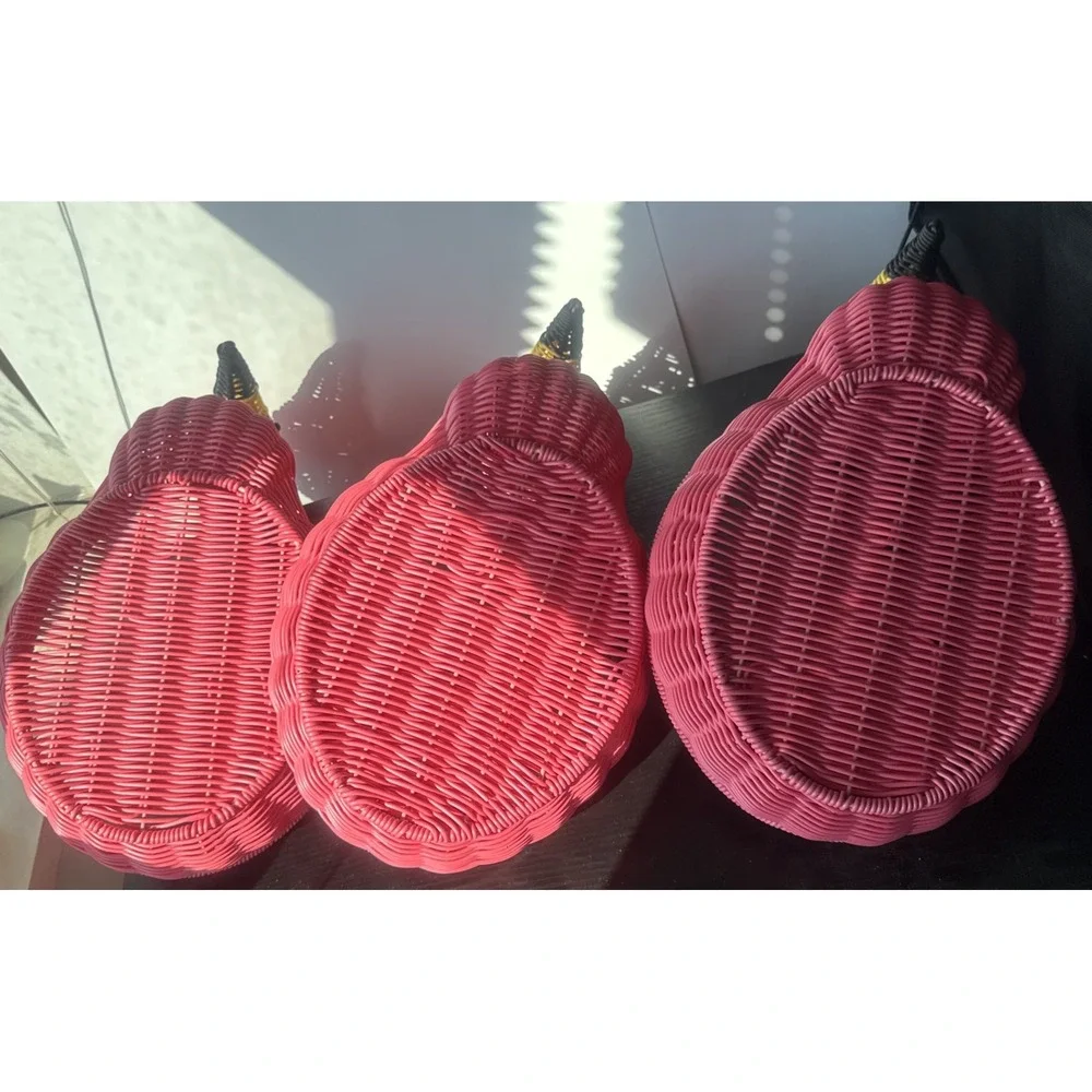 3 Flamingo Resin Wicker Pink Decor Baskets Centerpiece Indoor/Outdoor